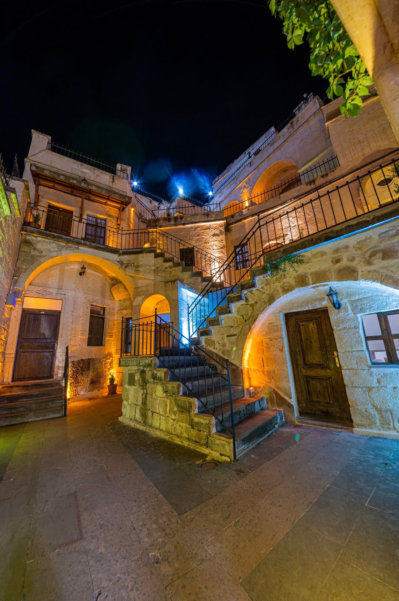 Konak Bezirhane's historic stone architecture at night